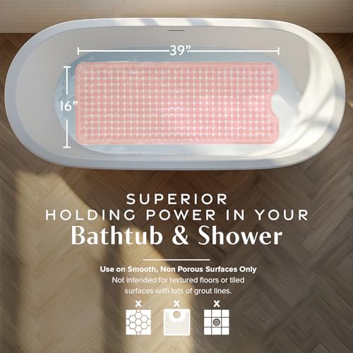 SlipX Solutions Power Grip Bathtub Safety Mat | Precision Grip Technology for Longer, Stronger, & Softer Wet Surface Protection | Clear Coral 39"x16" - color: Clear Coral