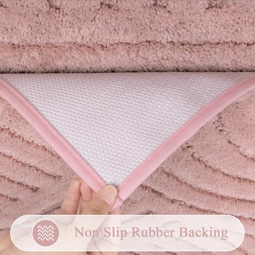 SHACOS Bathroom Rugs Sets 5 Piece Ultra Soft Absorbent | Microfiber Bath Mat with Bath Runner, U Shape Contour Rug, Toilet Lid Cover, Non Slip Machine Washable Carpet, Grey Pink - color: Grey Pink