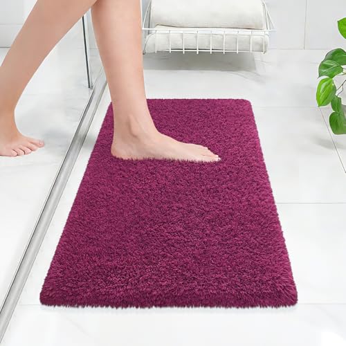 Bathroom Rugs 24"x17", Burgundy Extra Soft Absorbent Bath Mat, Rubber Backing Quick Dry, Machine Washable Microfiber Bath Rugs for Bathroom Floor, Shower, Bedroom, Tub - color: Burgundy, size: 24" x 17"