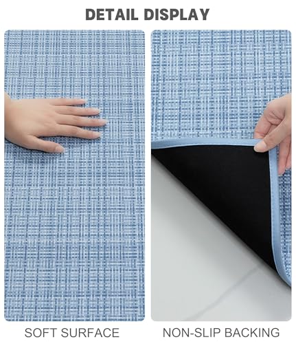 YIHOUSE Bathroom Rugs Sets 5 Pieces, Blue Ultra Thin Bath Mats Fit Under Door, Absorbent Quickly Dry Rubber Backing Braided Bath Mat Set, Non Slip Washable Bath Rugs for Bathroom Floor, Blue - color: Blue Multi, size: 5pieces