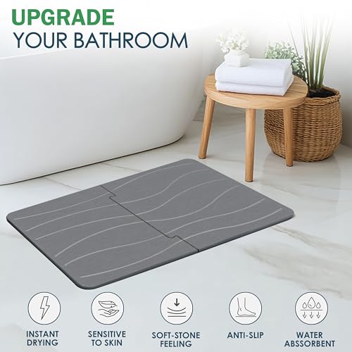 MOPHONICHOME Extra Large Stone Bath Mat 32 x 20 inches - Diatomaceous Earth Bathroom Stone Mat, Non Slip Quick Dry Diatomite Bathroom Rug, Absorbent, Modern Design, Easy to Clean, Dark Gray - color: Extra Large Dark Gray