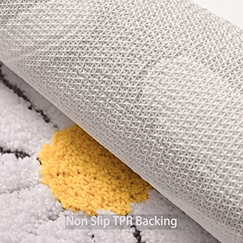 QJHOMO Bathroom Rug Set 2 Piece, Cute Daisy Bath Mat Gray Toilet Rug U Shaped, Flower Deocr Bathroom Set Non Slip Contour Bathmat, Super Absorbent Microfber Floor Mats Machine Washable Carpets - color: Grey, size: 1'8" x 2'8" (Rectangular & U-Shape)