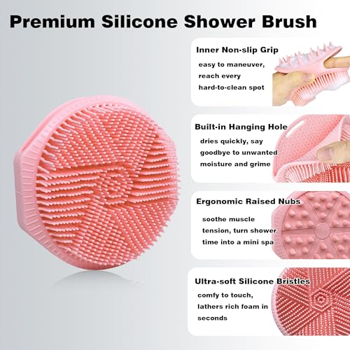 Silicone Body Scrubber for Men Women, Dual-Sided Bath Brushes Gentle Exfoliating Body Scrubber Scalp Massager for Deep Cleansing, Soft Silicone Loofah Body Washing Brushes (Black+Pink) - color: Black+pink