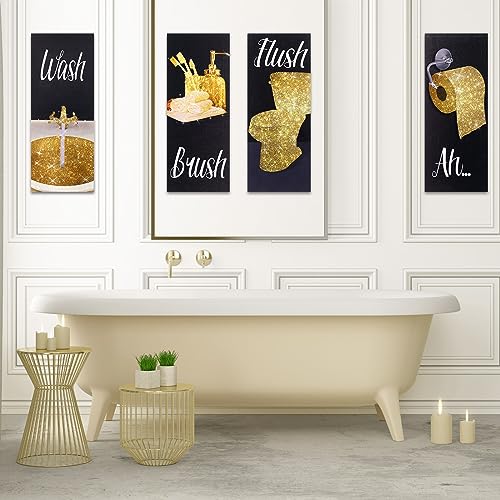 Chinco 4 Pcs Women Funny Wall Art Bathroom Decor 9.84 x 3.94 x 0.2 Inch Glam Bathroom Wall Decor Modern Women Funny Bath Wood Hanging Decoration for Home (Gold) - color: Gold