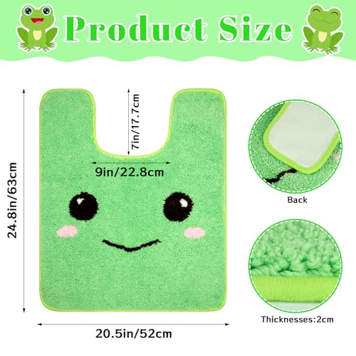 Frog U Shaped Toilet Rug,Soft and Absorbent Bathroom Rug - color: Green, size: 24" x 20"