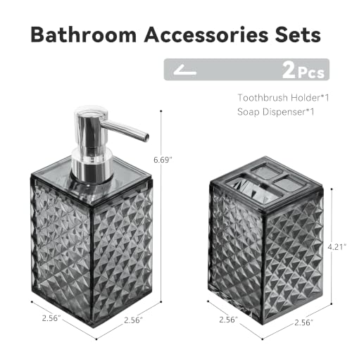 2 Piece Bathroom Accessory Set, Grey Bathroom Accessories Sets, Soap Dispenser and Toothbrush Holder Set for Modern Bathroom Decor, Plastic Bathroom Sets - color: Grey, size: 2 pcs