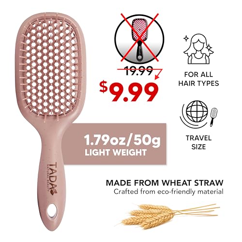 TADA Natural Beauty Hair Brush Detangler for Curly, Thick, Wavy, and Thin Hair - Ventilation Holes for Quick Drying and Styling, Detangler Brush for Women, Men, Kids (4 Colors) (2PK #2) - color: 2PK #2