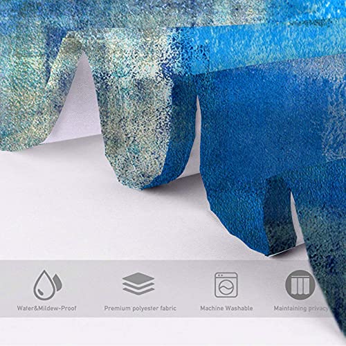 Lnond 4Pcs Bathroom Shower Curtain Sets with Rugs,Turquoise Abstract Painting Bathroom Sets with Shower Curtain and Rugs and Accessories - color: Teal-01