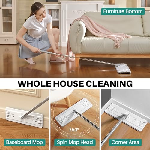 JOYMOOP Bathroom Cleaning Set, Mop and Bucket System with Toilet Brush Set, White, Microfiber Flat Mop for Household & Commercial Floor and Bathroom Cleaning