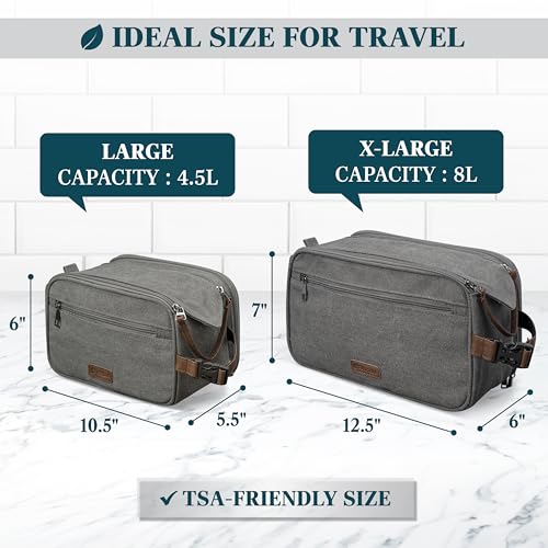 PAVILIA Toiletry Bag for Men, Canvas Dopp Kit, Travel Essentials Organizer, Water-Resistant Shaving, Grooming Kit, Large Hanging Bathroom Accessories Cosmetic Bag, Grey - color: Grey, size: Large (10.5x 5.5x 6)