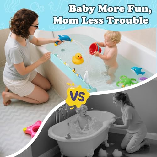 AGPTEK 24 Inch Bathtub Splash Guard with 10 Suction Cups, Silicone Tub Water Splash Guard for Bathtub, Bath Toy Tray Holder Play Shelf for Kids, Universal for Bathroom, Kitchen Sink (Green) - color: Green