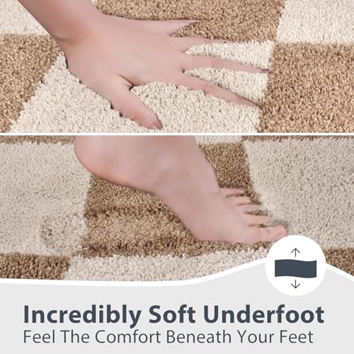 anllugs Bathroom Rugs 20" x 30", Non-Slip Extra Soft Absorbent Bath Rugs, Machine Washable Quick Dry Bath Mats for Bathroom Floor, Shower, Bathtub and Sink, Checkered Beige & Grayish Brown - color: Checkered-beige & Grayish Brown, size: 20" X 30"