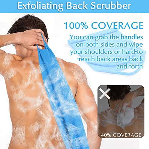 Anezus Exfoliating Back Scrubber Bath Gloves Set, Exfoliating Shower Towel with Shower Gloves for Body Scrub, Back Cleaner Wash Gloves to Remove Dead Skin (Blue) - color: Blue