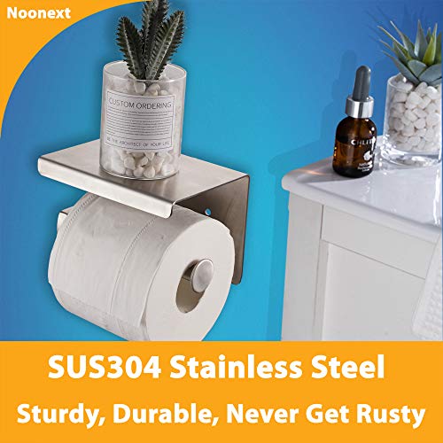 Adhesive Toilet Paper Holder with Shelf, Toilet Paper Roll Holder Wall Mounted, Fits Mega Roll, Stainless Steel Tissue Roll Dispenser Storage No Drilling (Brushed Nickel) - color: Brushed Nickel