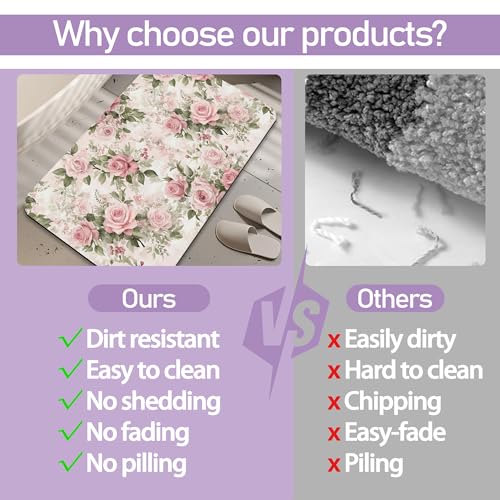 Shabby Chic Flower Bathroom Rug, Rapid Dry Absorbent with Non-Slip Rubber Base Bath Mats for Bathroom 17"x30" - color: Shabby Chic Flower