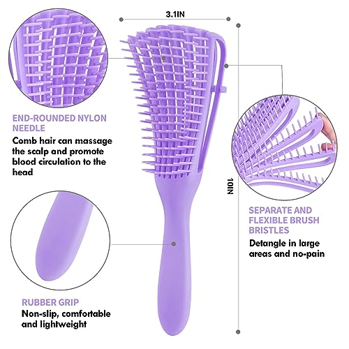 4pcs Curly Detangling Brush Set for Adult & Kids Wet or Dry, 3/4ABC Hair with Wide Tooth Comb (4, Purple) - color: Purple, size: 4pcs