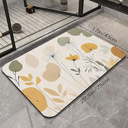 Autumn Flowers Bath Mat, Water Absorbent Quick Dry Thin Bathroom Floor Mat, Rug for Bathroom Kitchen 17"x30" - color: Autumn Flowers