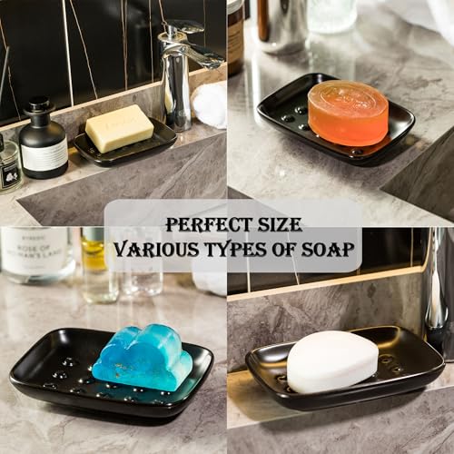 Miamolo Soap Dish, Ceramic Soap Holder Shower Soap Dish for Bar Soap Sponge, Soap Saver Tray for Bathroom Kitchen Sink, Black - color: Black, size: Floating Point Design