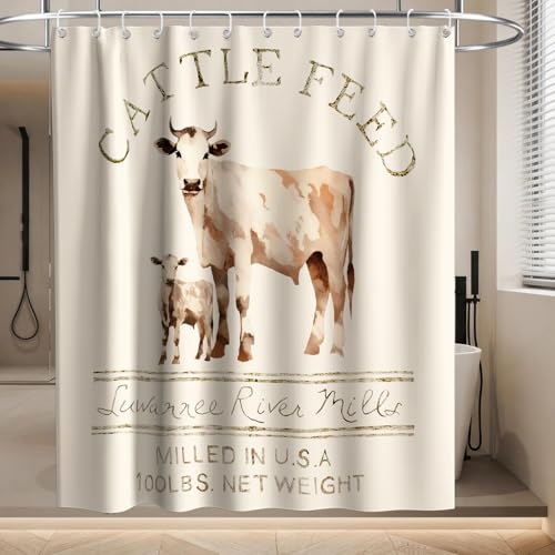 Farmhouse Abstract Animal Cattle Feed Cow Rustic Theme Fabric Shower Curtain Sets Bathroom Decor with Hooks Waterproof Washable 72 x 84 inches Ivory White - size: 72"W x 84"L (Pack of 1)