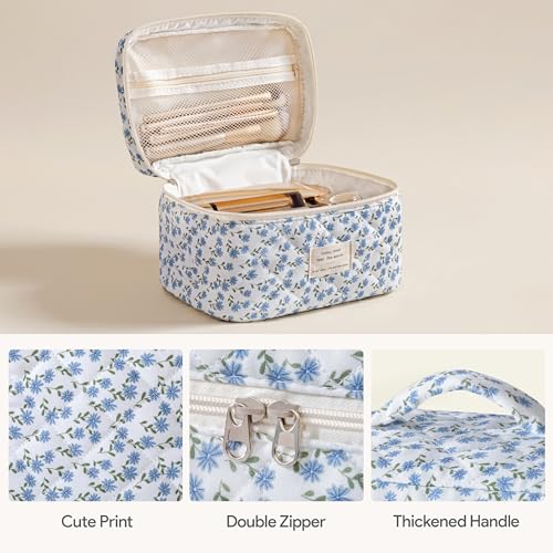 HBselect Quilted Makeup Bag, 3PCS Cotton Large Travel Makeup Bag, Cute Floral Coquette Make up Bag Cosmetic Bag Toiletry Bag for Women Girls - color: A-3PCS-Floral 24