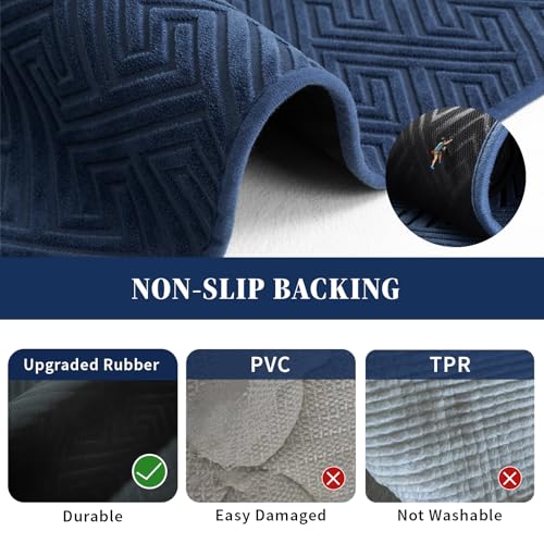 YIHOUSE Navy Blue Bathroom Runner Rugs 17"x59", Quick Dry Non Slip Long Bath Rug, Absorbent Machine Washable Thin Bath Mat for Restroom Floor Tub Laundry Room Home Decor - color: Navy Blue, size: 1'5" x 4'11" (Rectangular)