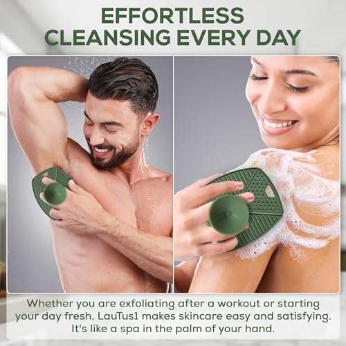 Silicone Body Scrubber — Suction Cup Mount & Hook, Gentle Exfoliating Shower Brush, Soft Loofah Alternative for Men, Women & All Skin Types — Sage Green - color: Sage Green