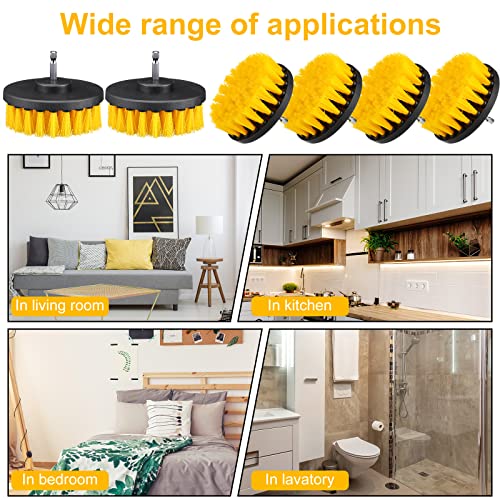 Drill Brush Attachment Power Scrubber Cleaning Kit Multi Purpose Drill Brush Set Drill Scrubber Brush Kit Cleaning Brushes for Drill Bathroom Surfaces Tub Grout Shower Kitchen (Yellow, 12 Pcs)