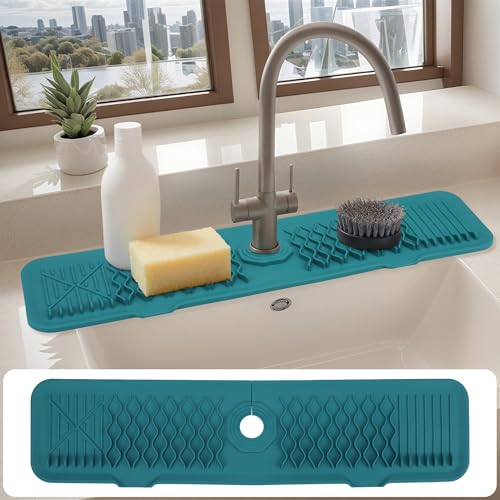 Longer Faucet Mat for Kitchen Sink Splash Guard, Kitchen Sink Mat, Kitchen Sink Splash Guard, Kitchen Sink Area Behind Faucet Mat 24*5.7inch Green - color: Green, size: 24" x 5.7"