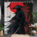 Black Red Samurai Shower Curtain 60Wx71L, Japanese Man Shower Curtains for Bathroom, Cool Asian Shower Curtain Set 12 Pack Hooks - color: Black Red Samurai, size: 60Wx71L