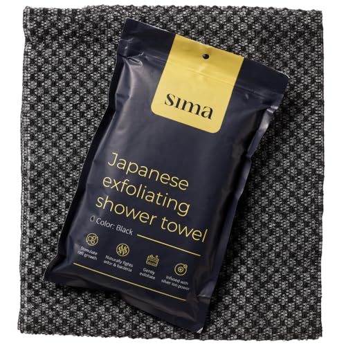 Sima Brand Exfoliating Washcloth Face & Body Scrub Towel - Japanese Exfoliating Towel with Hexagon Fibers, Body Scrubber with 2 Sides for Scrubbing & Washing, Extra Long Body Towels (Black) - color: Black