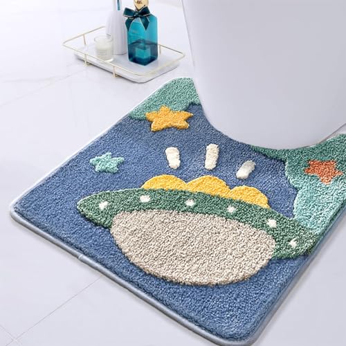 Cute Toilet Rug U Shaped, Microfiber Bathroom Toilet Rugs Non Slip Bath Mat Toliet Rug Machine Washable Absorbent Bathroom Rugs 20 x 22 Inches, Rocket - color: Flying Saucer