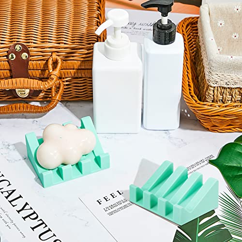 Cunhill 2 Pieces Silicone Soap Dish Self Draining Soap Dish Shower Waterfall Bar Soap Holder Tray with Drain Soap Saver for Kitchen Bathroom Accessories (Turquoise) - color: Turquoise