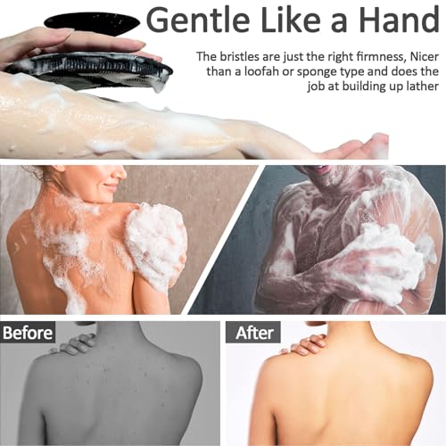 Soft Silicone Body Scrubber, Gentle Like a Hand Exfoliating Your Skin and Build Up Lather Easily, Back Large Suction Cup Easy to Store, Long-Lasting & Deep Clean (Black) - color: Black
