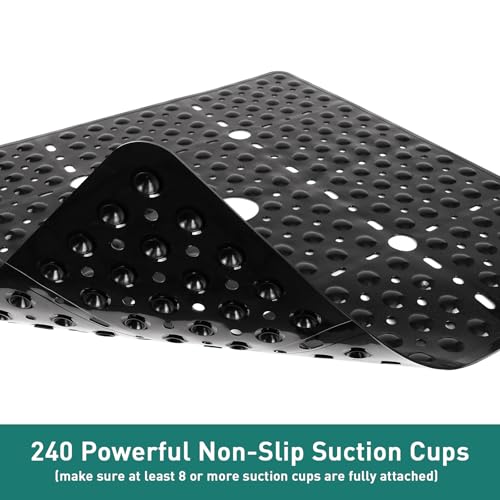 Large Square Shower Mat 27 x 27 Inch Black, Non Slip Shower Bathtub Mats for Inside Shower With Big Suction Cups Drain Holes, Anti Slip Bathroom Floor Shower Stall Mats, Easy Clean, BPA-Free - color: Black