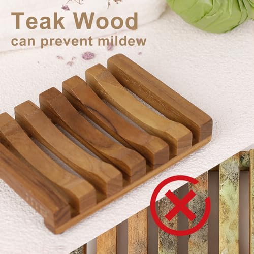 HTB Slotted Bar Soap Holder Teak Wood for Bathroom | Kitchen Wooden Sponge Holder, Self Draining Soap Dish for Shower, Sink, Bathroom, Bathtub, RV,Soap Saver Keep Soap Dry - color: 1pcs