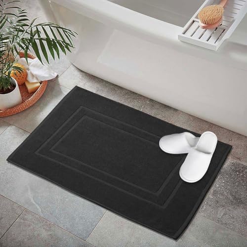 GOLD TEXTILES Premium Black Bath Mat - 2 Pack 22x34 Inches - Not a Bathroom Rug - 100% Ring Spun Cotton - Highly Absorbent & Non Slip Shower Bathroom Floor Mat Towel - Machine Washable - color: Black, size: 2 Pack 22x34