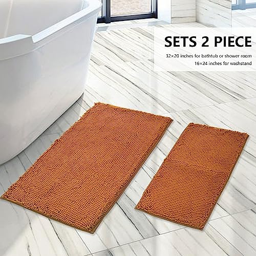 BOANKODU Bathroom Rugs Sets 2 Piece, Extra Soft Chenille Bath Mat Absorbent Bathroom Rug, Bathroom Mat with Sturdy PVC Non-Slip Bottom, Machine Washable Bath Rugs (Champagne) - color: Champagne, size: 16" x 24" + 20" x 32" (Rectangular)