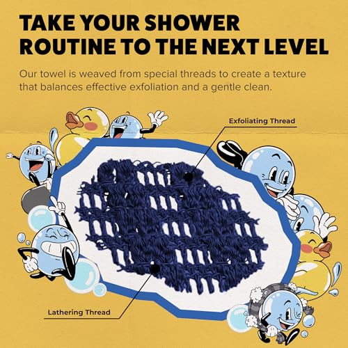 GOSHI Exfoliating Shower Towel - Long Body Scrubber for Back Acne, KP & Smooth Skin - Durable Rip-Resistant Weave, Quick-Dry Nylon Washcloth - Ethically Crafted in Gunma, Japan - Blue - color: Blue