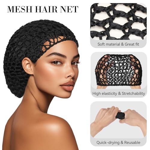 Long Hair Bonnet-Hair Wrap Net for Silk Press Set Braid Bonnet for Sleeping Extra Long Wrap Cap 2 Piece Set Anti Frizz Reusable Elastic Shower Cap for Braids, Curly(black net, gold bonnet) - color: Black Net, Gold Bonnet