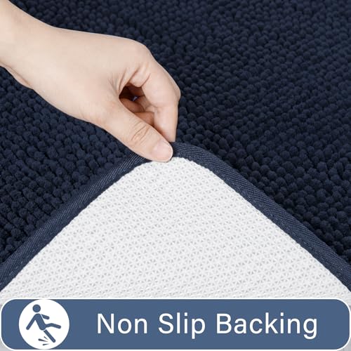 LOCHAS Bathroom Rugs Sets 2 Piece, Soft Non Slip Bath Mat Set, 20''x20'' U-Shaped Toilet Rug and 34''x21'' Navy Bath Rugs, Washable Absorbent Chenille Toilet Rug Set for Bathroom, Shower, Sink - color: Navy