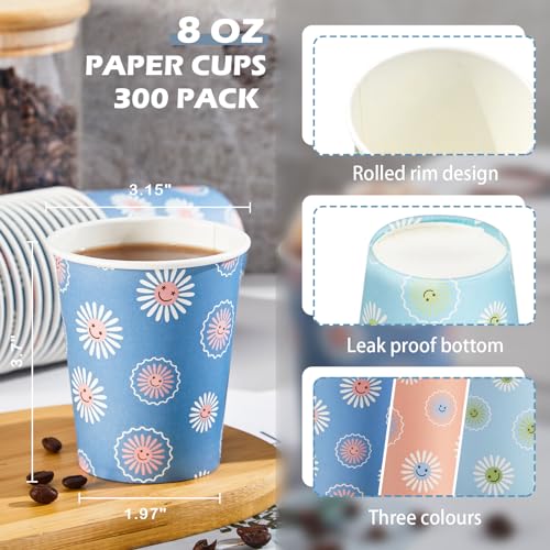 SIUQ 300 Pack Paper Cups 8 oz, Disposable Coffee Cups, Paper Coffee Cups 8 oz, Colourful Hot/Cold Beverage Drinking Cup for Water Juice or Tea, Office Party Home Travel - Daisy - color: Daisy 8oz-300 pack