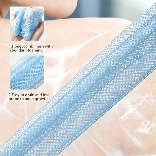Exfoliating Bath Towel Set for Women Strong Cleaning Back Scrubber - color: Sky Blue