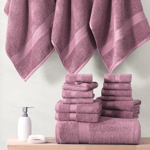 LANE LINEN 100% Cotton Towels for Bathroom - 18 Piece - Softer & Highly Absorbent - 4 Bath, 8 Wash Cloth, 6 Hand Towels - Perfect Family Set, Hotel Quality, Gentle on Skin - Wistful Mauve - color: 12: Wishful Mauve, size: 18 Piece Towel Set