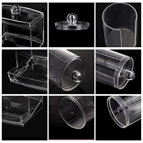 Tbestmax Bathroom Organizer Accessories Set-10 OZ,7 OZ Qtips Holder Storage with Clear Plastic Lids, Cotton Ball/Swabs Dispenser, Apothecary Container Jar 3 Pcs - color: Group B-Clear