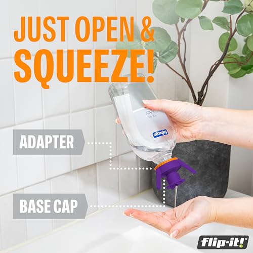 Flip-It! Bottle Emptying Kit – 6 Bottle Pack - No more wasted product - Fits most plastic bottles – 6 Base Caps, 6 Adapters – Bright Color Edition - color: Bright, size: 6-Pack