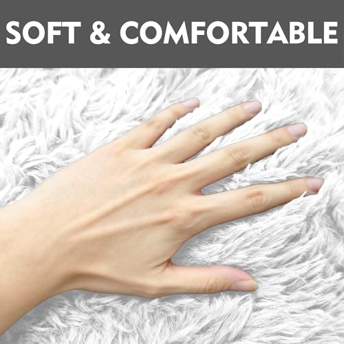 RUN HELIX Shaggy Bathroom Rugs Sets 3Piece Bath Mat for Bathrom Non-Slip Bathrom Mats Water Absorbent Bath Rug Floor Mats Soft Washable Shower Rug with U-Shaped Contour Rug Toilet Lid Cover White - color: White