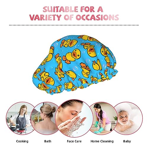 Yellow Rubber Duck Shower Cap For Women Adjustable Double Waterproof Layers Bathing Shower Hat Hair Protection Reusable Ladies Spa Salon Shower Hat - color: Rubber Duck