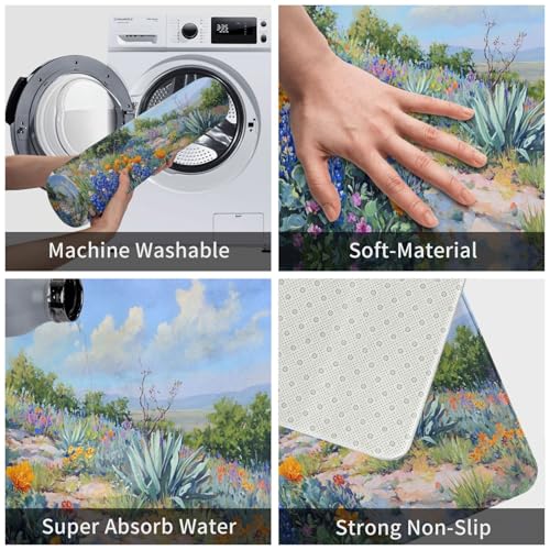 Bath Mat Blue Flowers Texas Bluebonnet Quick Dry Bathroom Rugs Non Slip Absorbent Shower Flannel Rug Floor Mat for Bathroom,Bathtub,Sink,Bedroom,16"X24" - color: Cay24