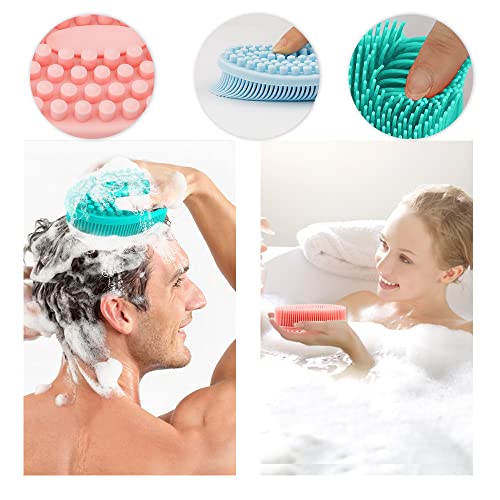3 Pack Silicone Body Scrubber, Soft Silicone Loofah Exfoliating Body Scrubber, Silicone Body Brush Bath Shower Scrubber for Body, 2 in 1 Bath and Shampoo Wash Brush for Skin Exfoliation Men Women - size: Pink+Blue+Green
