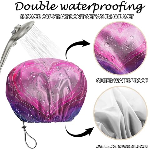 2 PCS Shower Cap Reusable Waterproof Adjustable Double Layer Elastic Dry Hair Bathing Caps Aesthetic Cute for Women Girls-Shout Heart - color: H-19-Shout Heart